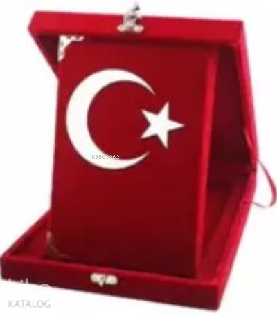 Mühürlü Orta Boy Plaketli Kadife Kuran-ı Kerim Ay Yıldız Desen (kod: 189BAYRAK)